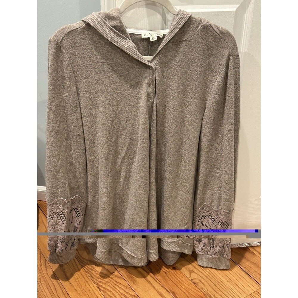 Indigo Rose Fine Knit Hooded Sweater Size 2X
